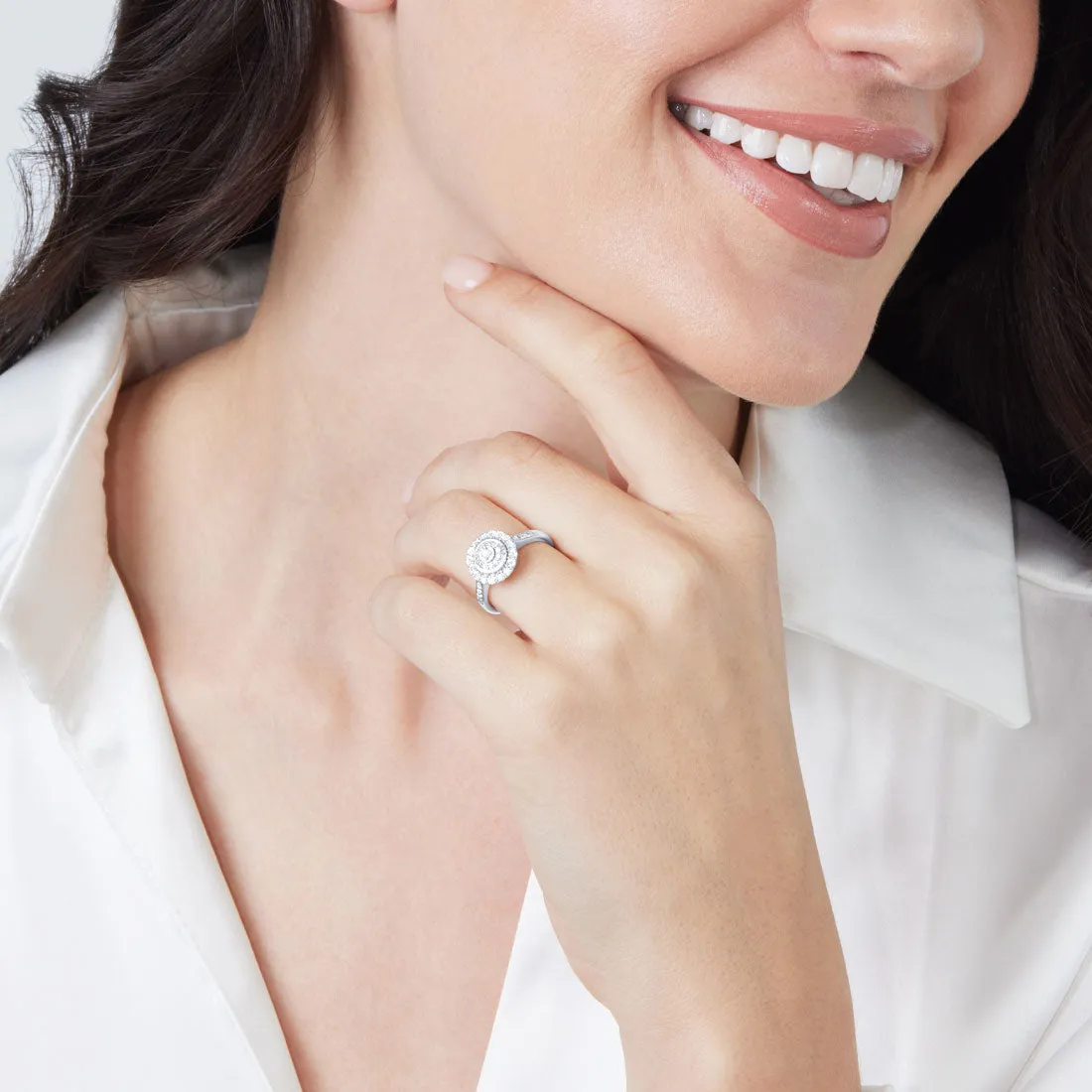 Brilliant Miracle Double Halo Ring with 1/5ct of Diamonds in Sterling Silver