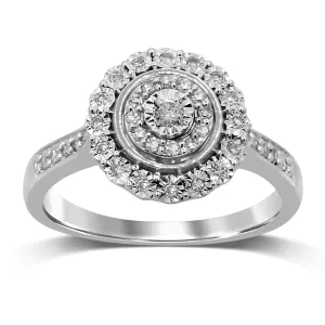 Brilliant Miracle Double Halo Ring with 1/5ct of Diamonds in Sterling Silver