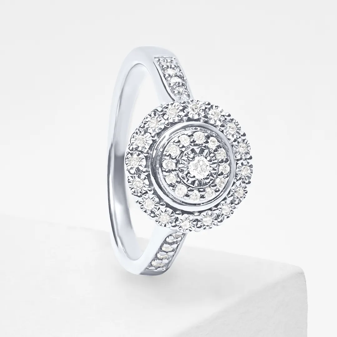 Brilliant Miracle Double Halo Ring with 1/5ct of Diamonds in Sterling Silver