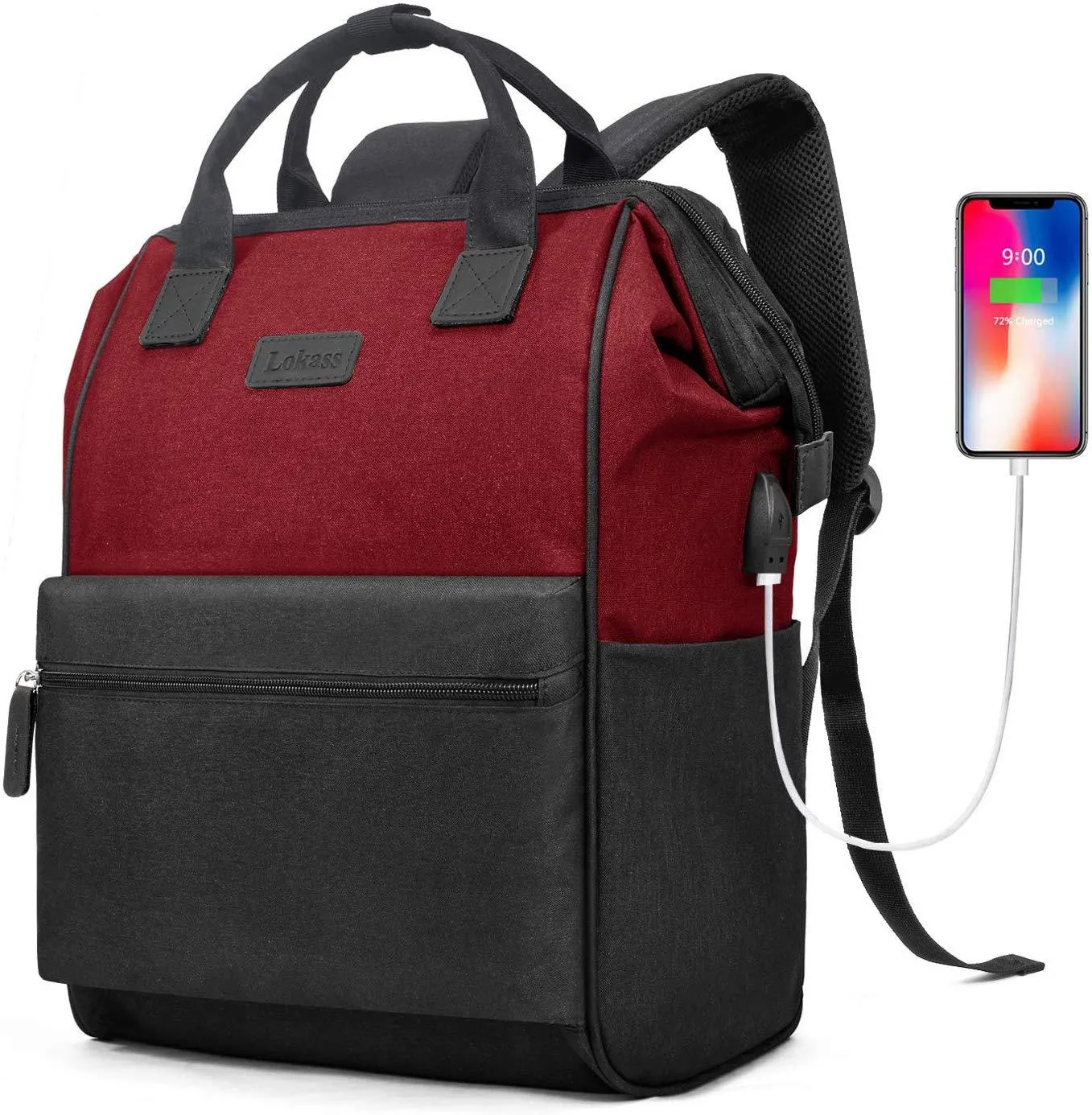 BRINCH Laptop Backpack 15.6 Inch Wide Open Computer Backpack Laptop Bag College Rucksack Water Resistant Business Travel Backpack Multipurpose Casual Daypack with USB Charging Port for Women Men,Black