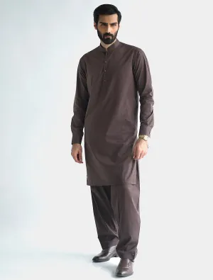 BROWN MANDARIN COLLAR KAMEEZ SHALWAR