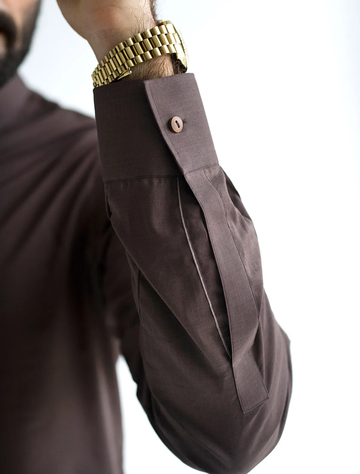 BROWN MANDARIN COLLAR KAMEEZ SHALWAR