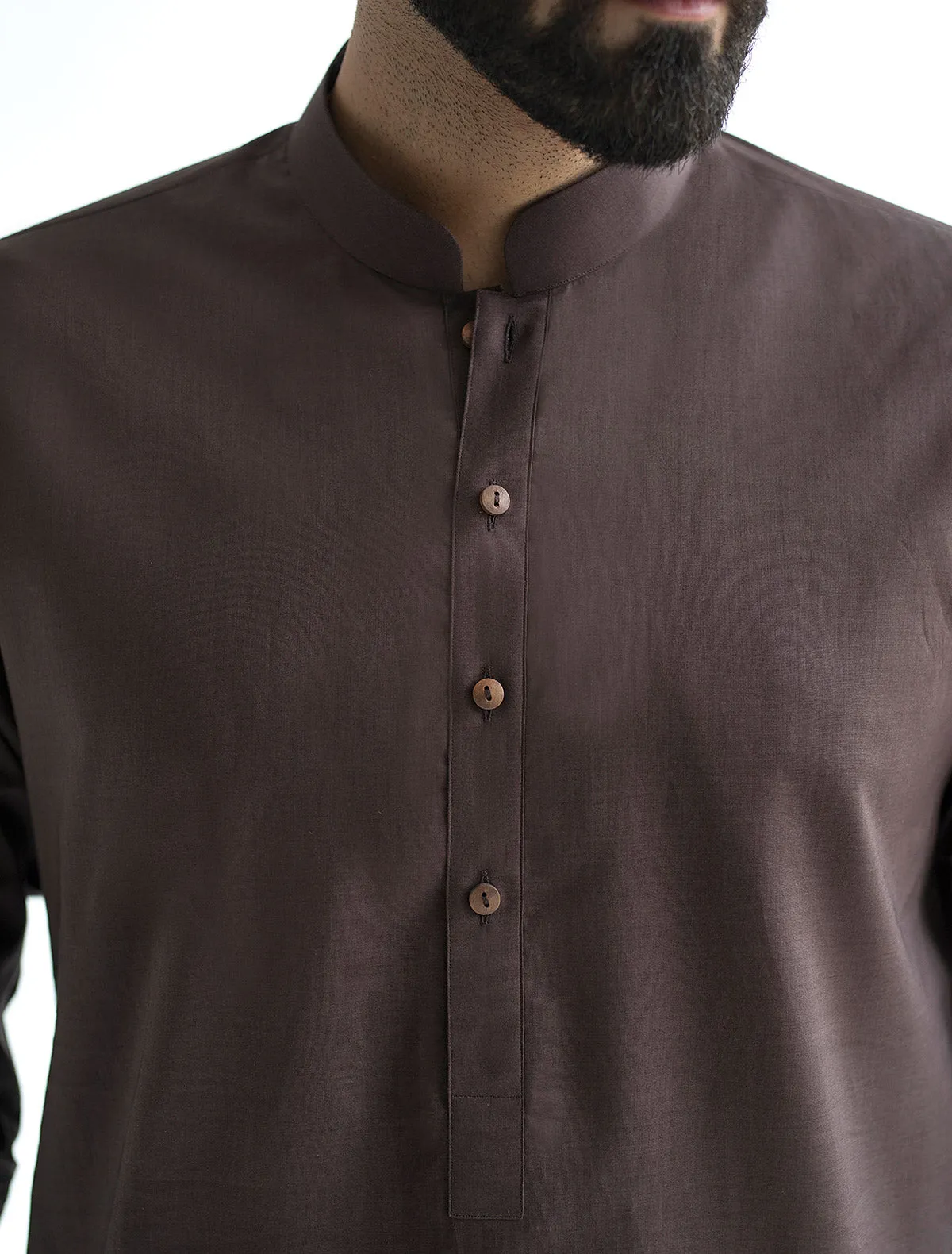 BROWN MANDARIN COLLAR KAMEEZ SHALWAR