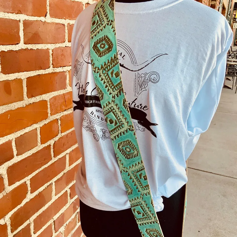 Camera Strap Sling Turquoise Aztec - 2.5" W