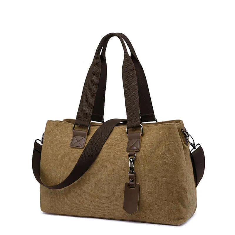 Canvas Shoulder Tote Bag | Three Zippered Main Compartments