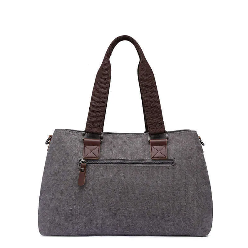 Canvas Shoulder Tote Bag | Three Zippered Main Compartments