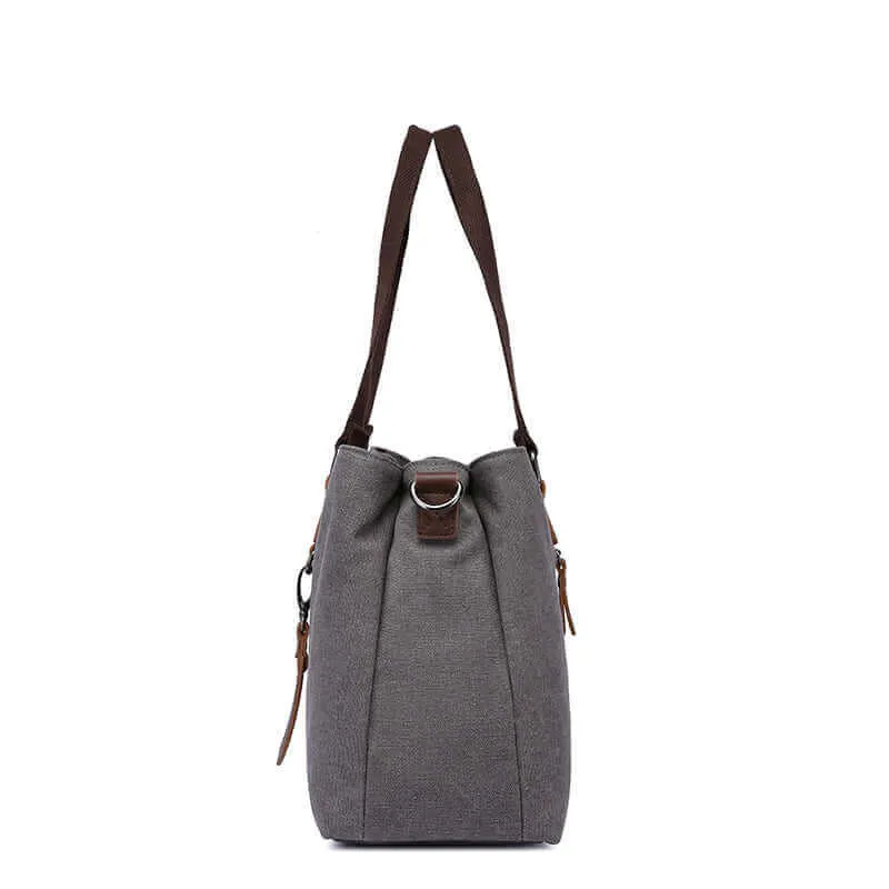 Canvas Shoulder Tote Bag | Three Zippered Main Compartments