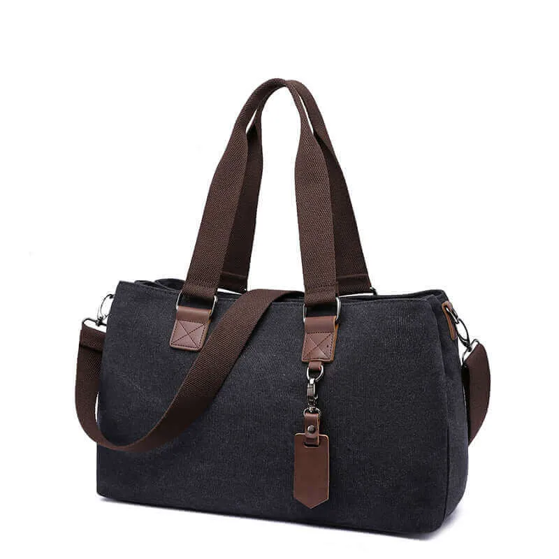 Canvas Shoulder Tote Bag | Three Zippered Main Compartments