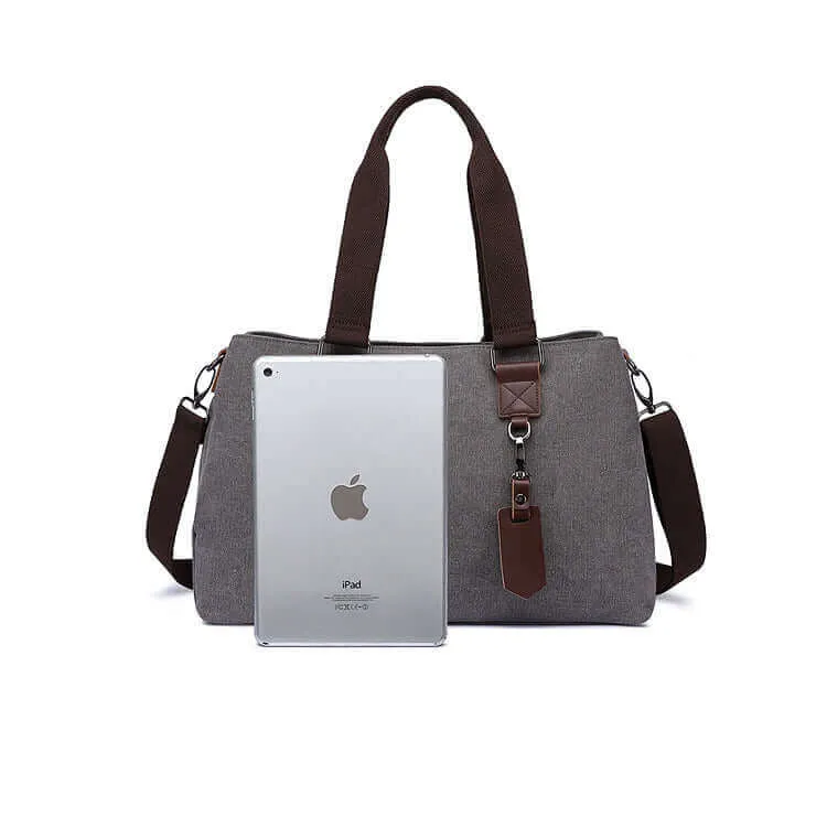 Canvas Shoulder Tote Bag | Three Zippered Main Compartments