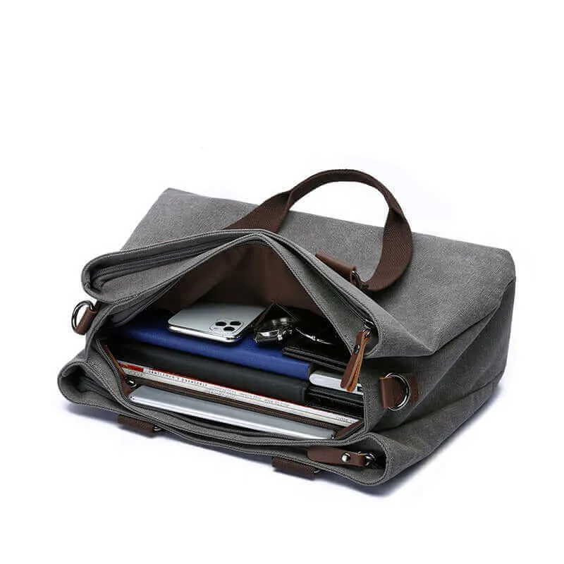Canvas Shoulder Tote Bag | Three Zippered Main Compartments