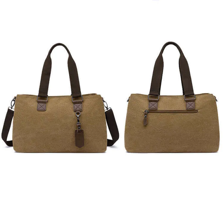 Canvas Shoulder Tote Bag | Three Zippered Main Compartments