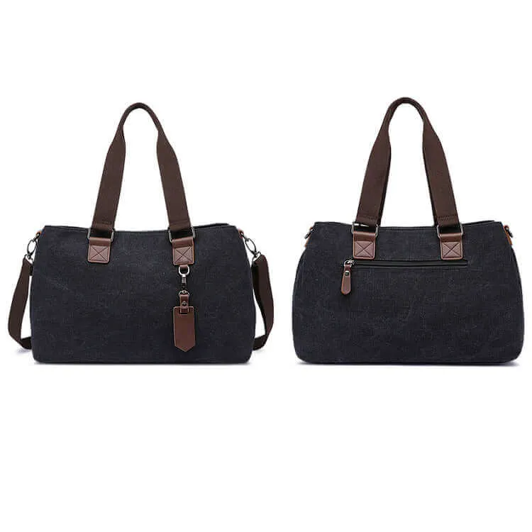 Canvas Shoulder Tote Bag | Three Zippered Main Compartments