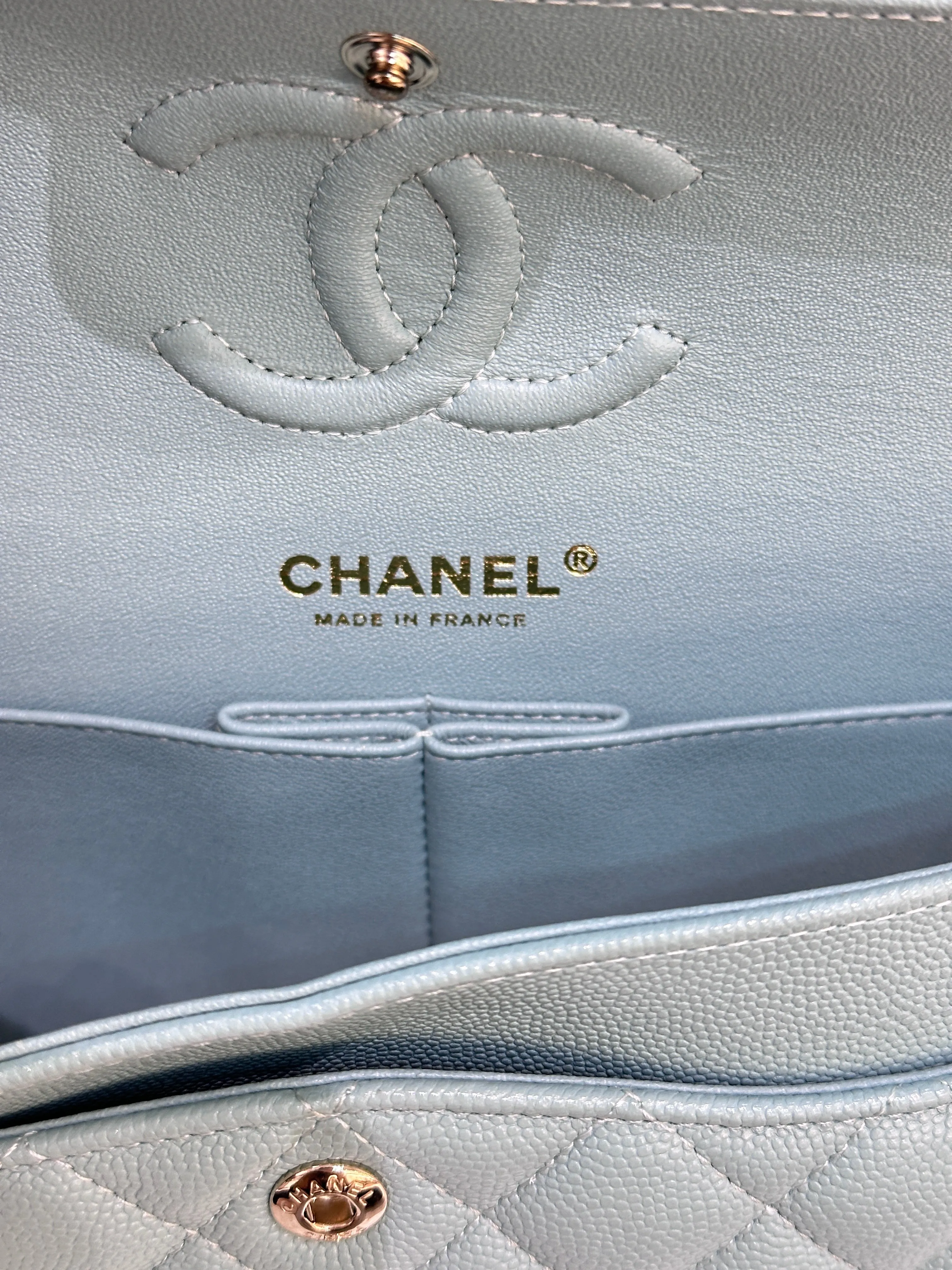 Chanel 20C Small Classic Double Flap Tiffany Blue Caviar GHW