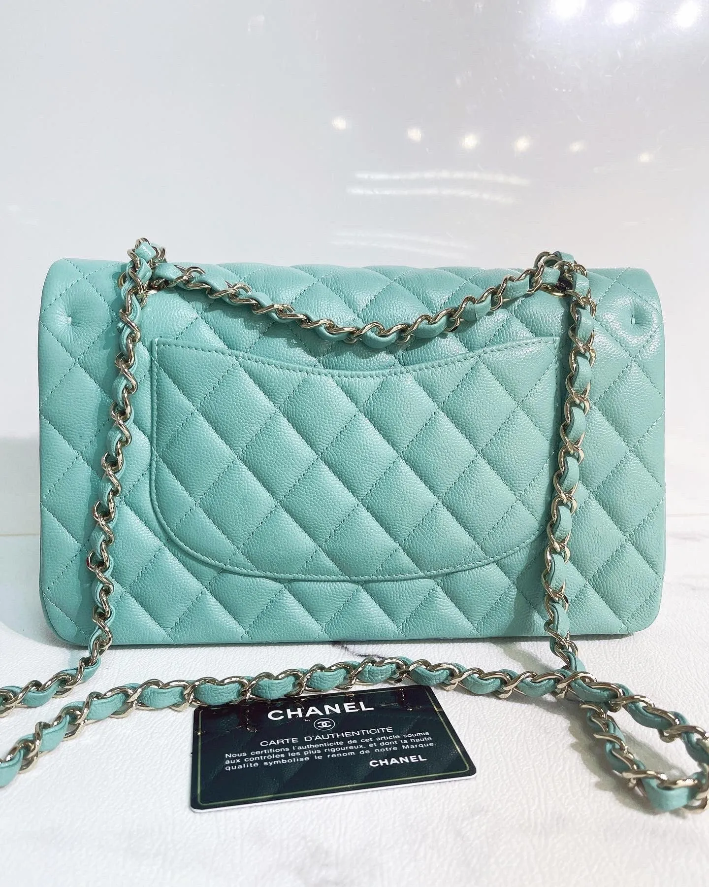 Chanel 21S Green Medium caviar leather with light gold-tone hardware