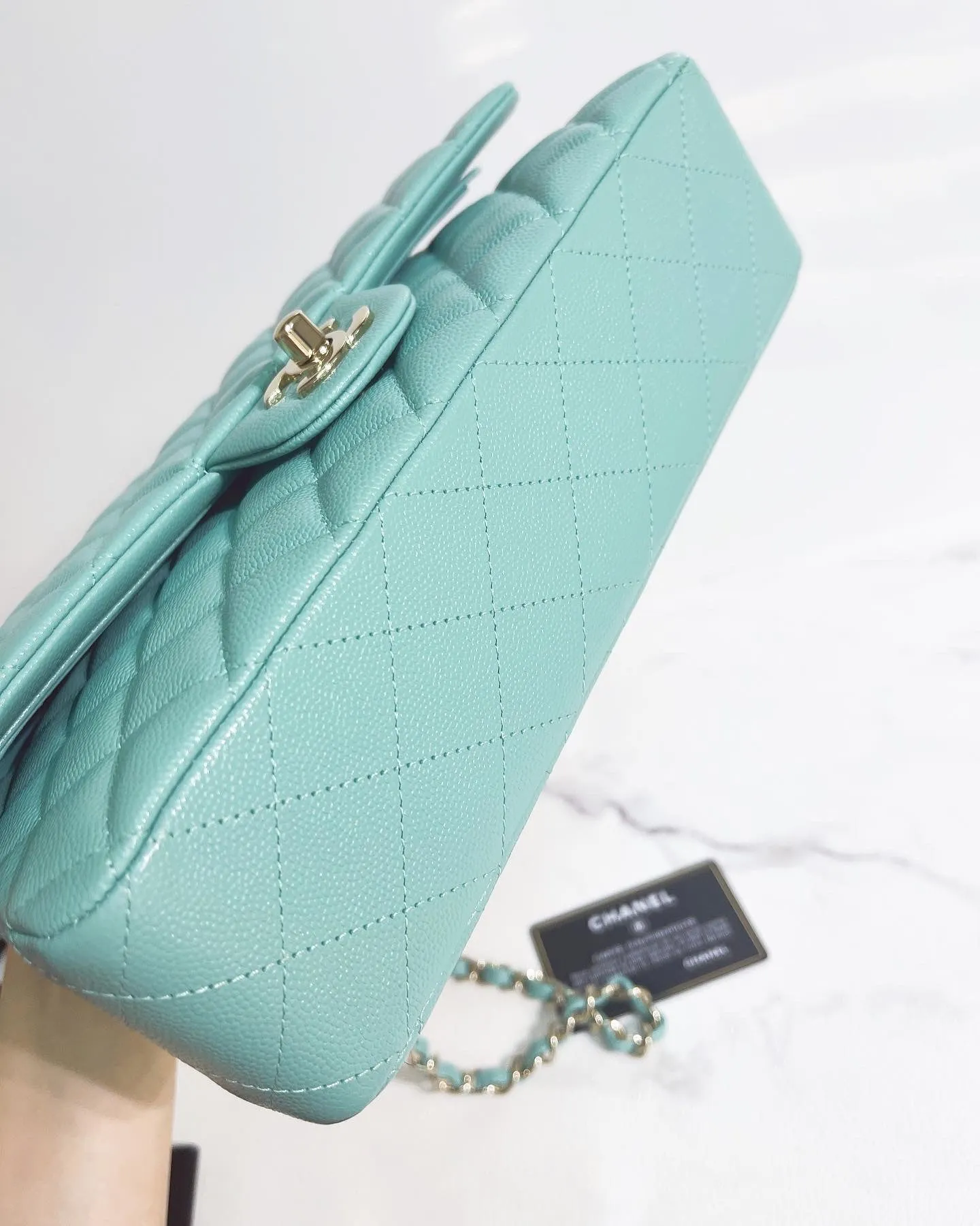 Chanel 21S Green Medium caviar leather with light gold-tone hardware