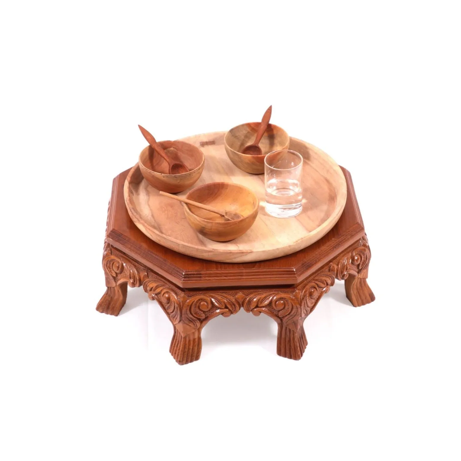 Chatvaari Traditional Teak Wood Octagonal Bajot