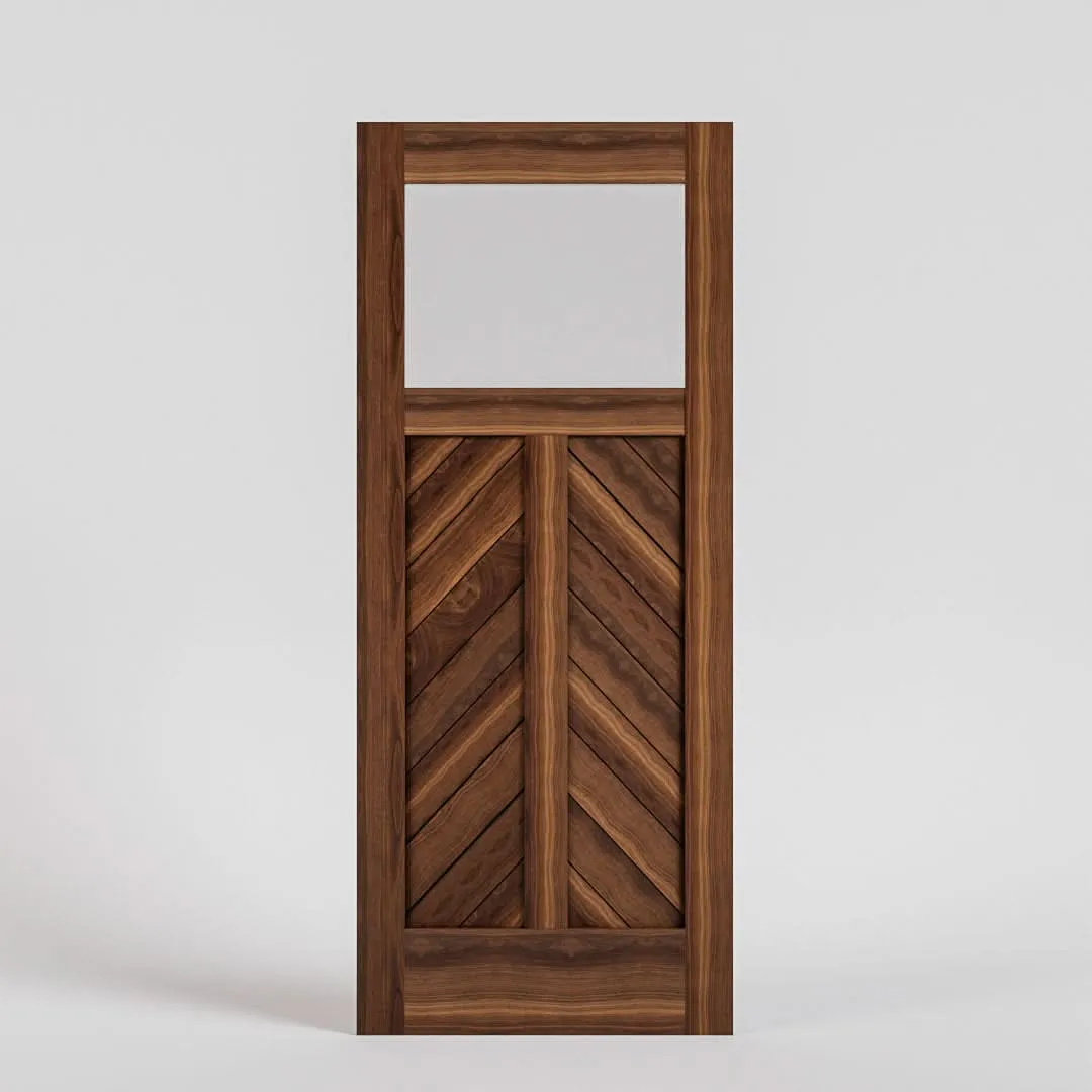 Chevron Paneled Solid Wood Exterior Door With Window