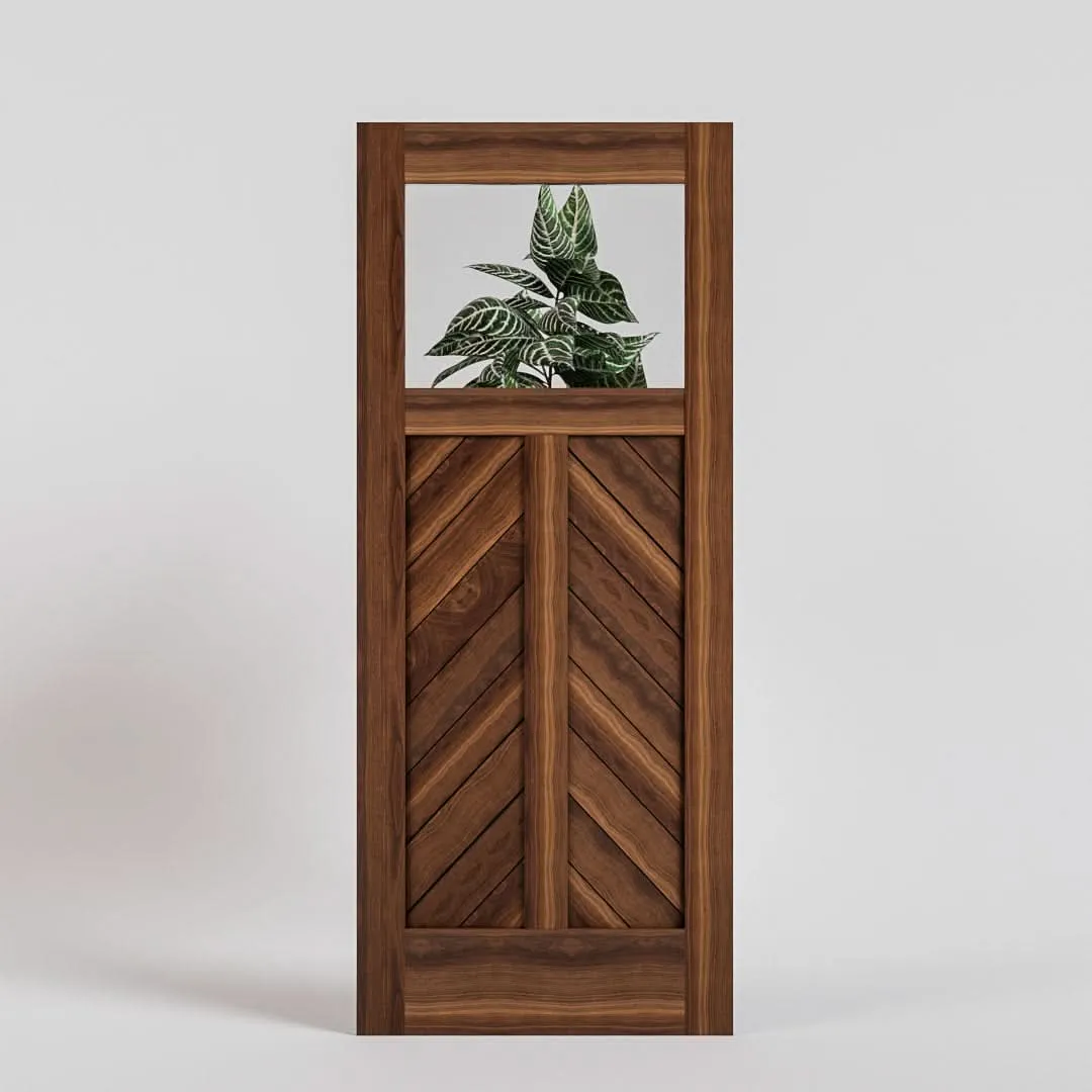 Chevron Paneled Solid Wood Exterior Door With Window