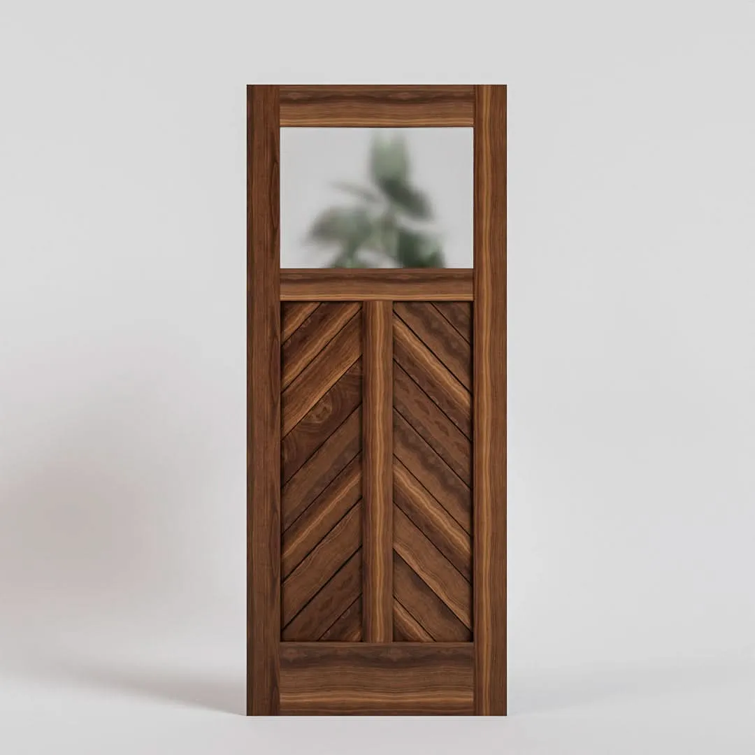 Chevron Paneled Solid Wood Exterior Door With Window