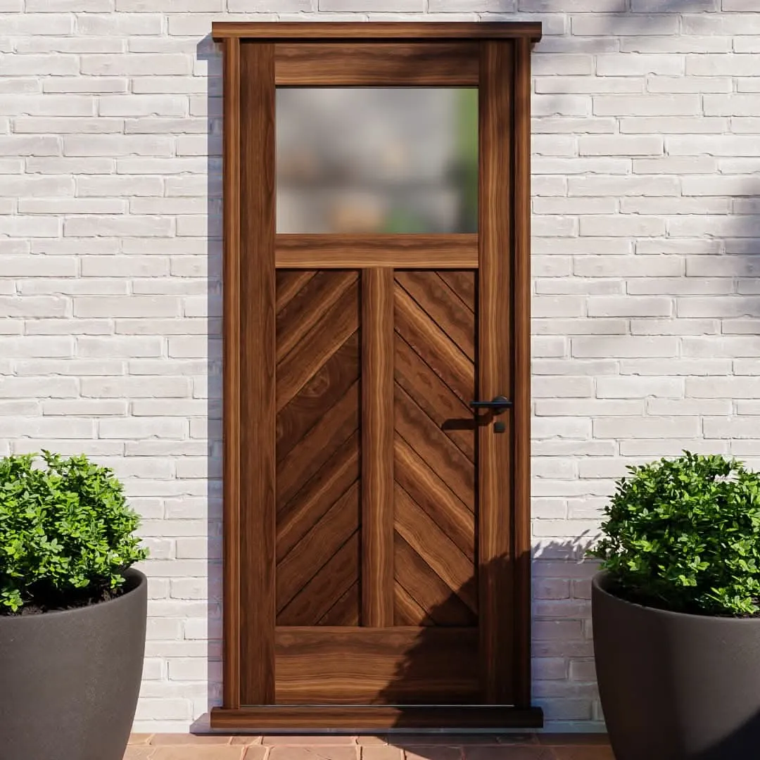 Chevron Paneled Solid Wood Exterior Door With Window