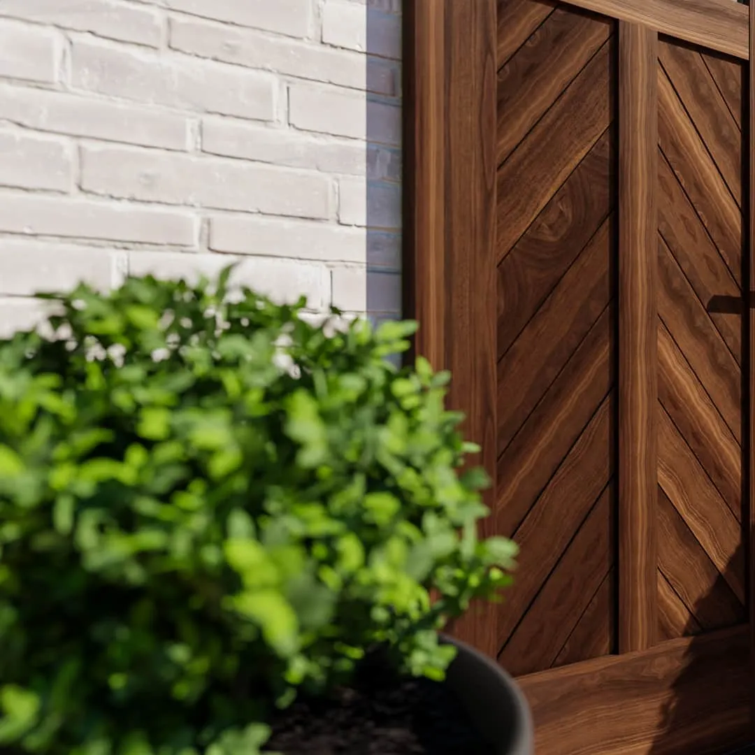 Chevron Paneled Solid Wood Exterior Door With Window