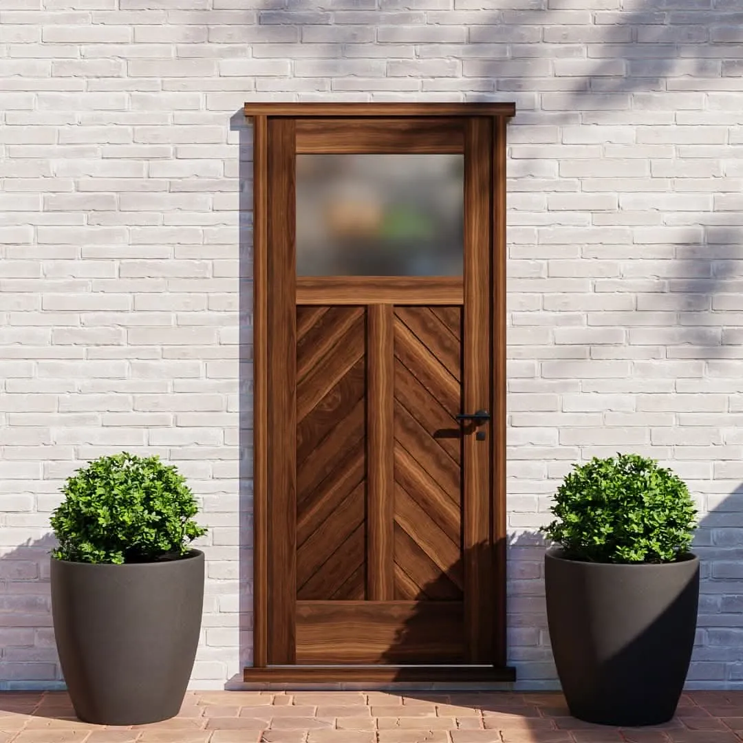 Chevron Paneled Solid Wood Exterior Door With Window
