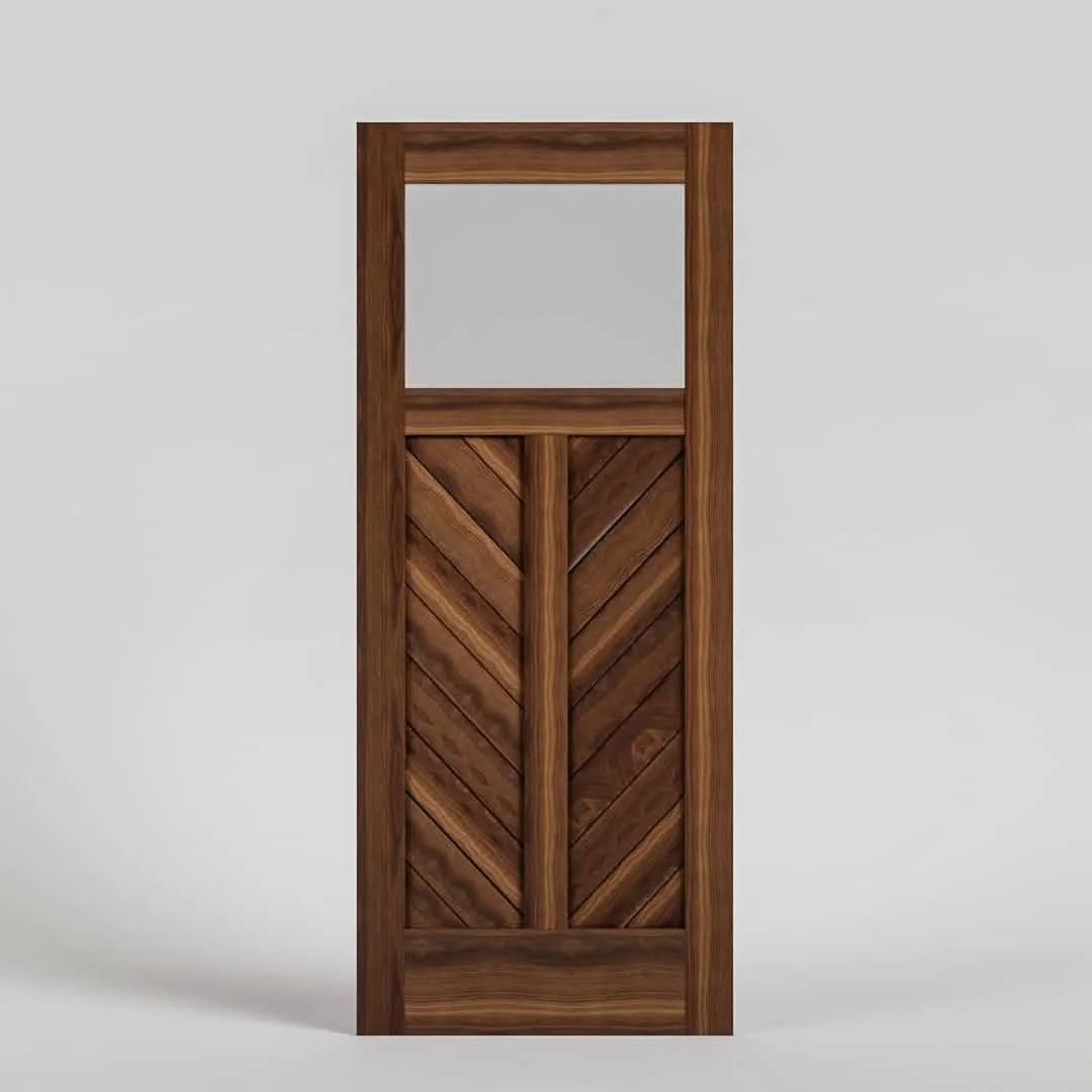 Chevron Paneled Solid Wood Exterior Door With Window