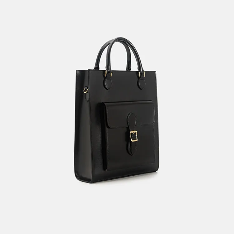 Chic Womens Genuine Leather Shoulder Bags Black Leather Tote