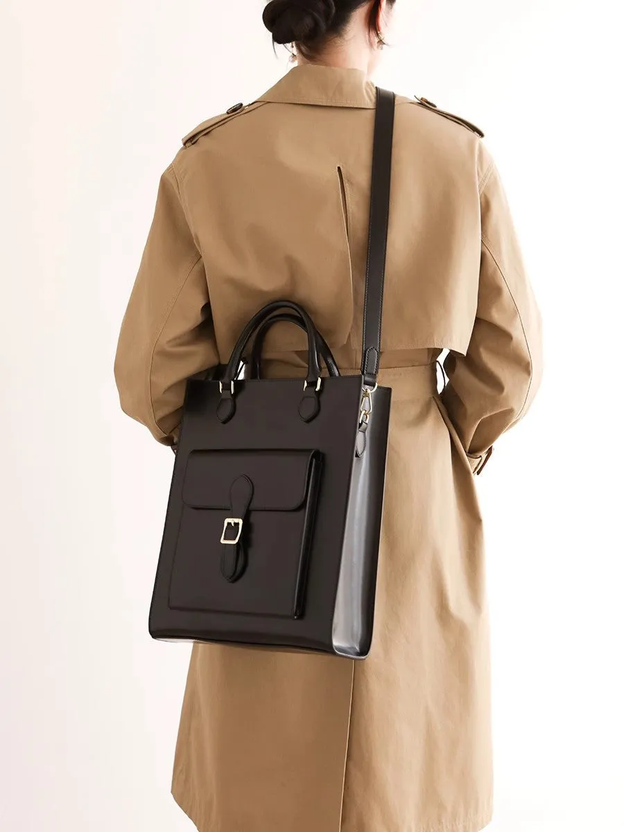 Chic Womens Genuine Leather Shoulder Bags Black Leather Tote
