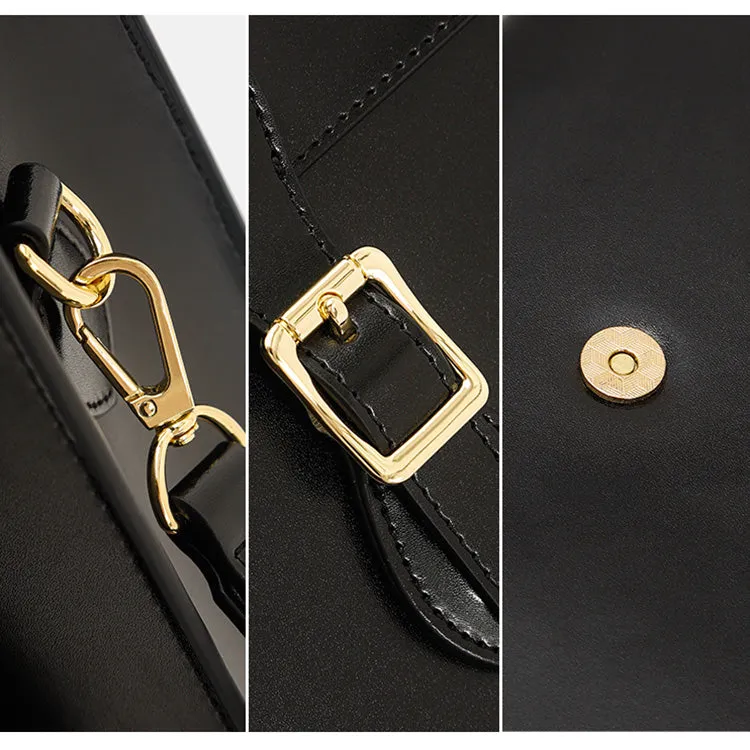 Chic Womens Genuine Leather Shoulder Bags Black Leather Tote