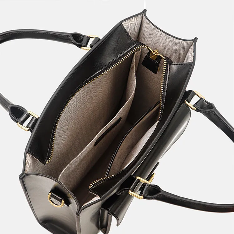 Chic Womens Genuine Leather Shoulder Bags Black Leather Tote
