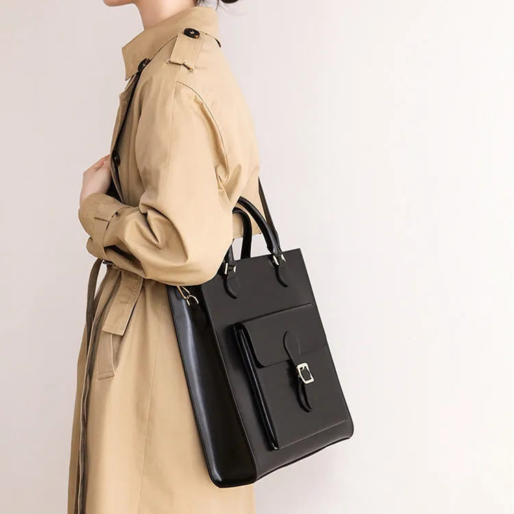 Chic Womens Genuine Leather Shoulder Bags Black Leather Tote