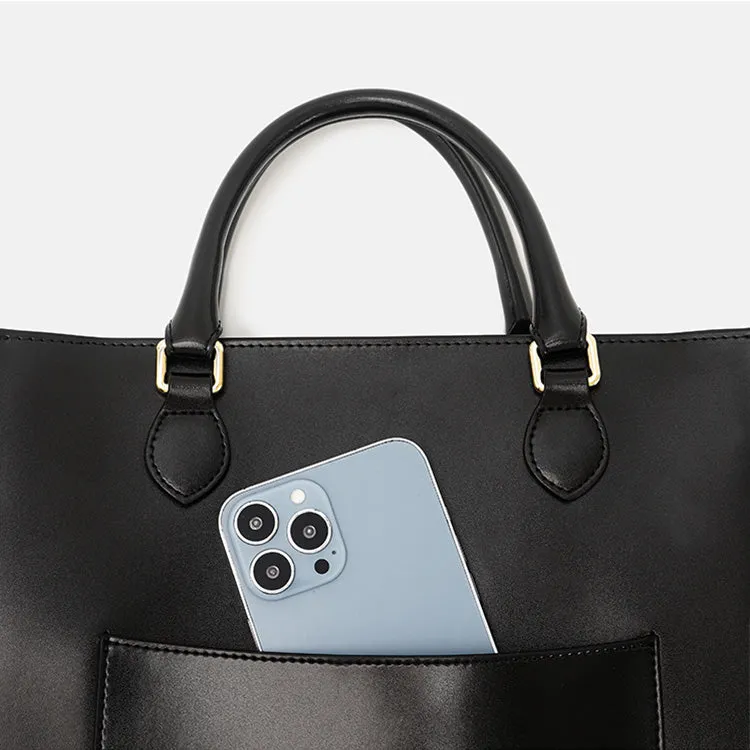 Chic Womens Genuine Leather Shoulder Bags Black Leather Tote