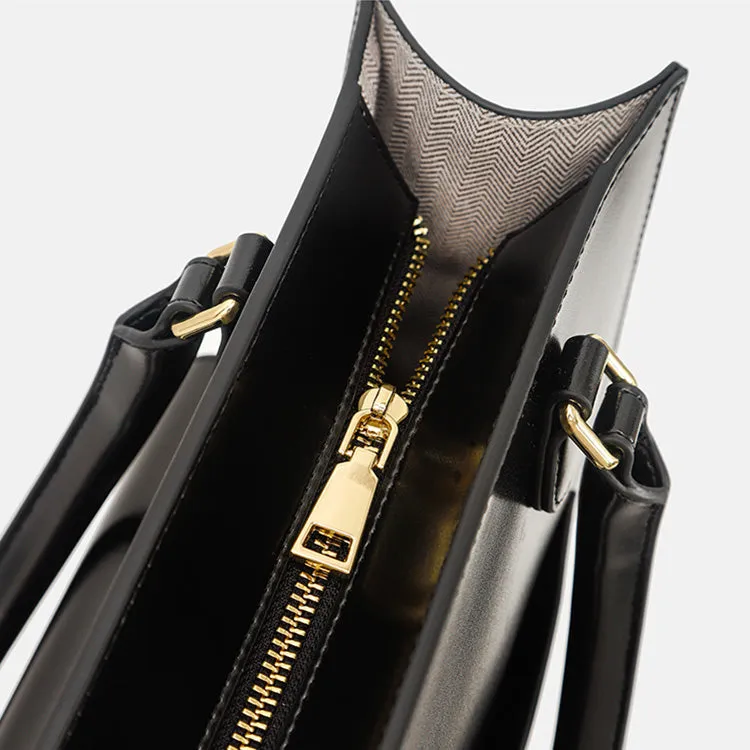 Chic Womens Genuine Leather Shoulder Bags Black Leather Tote