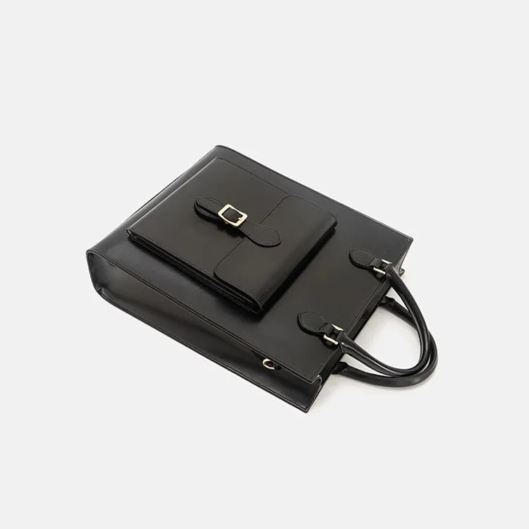 Chic Womens Genuine Leather Shoulder Bags Black Leather Tote
