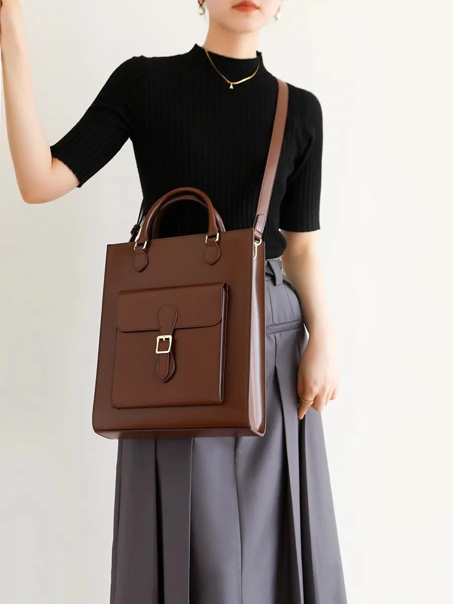 Chic Womens Genuine Leather Shoulder Bags Black Leather Tote