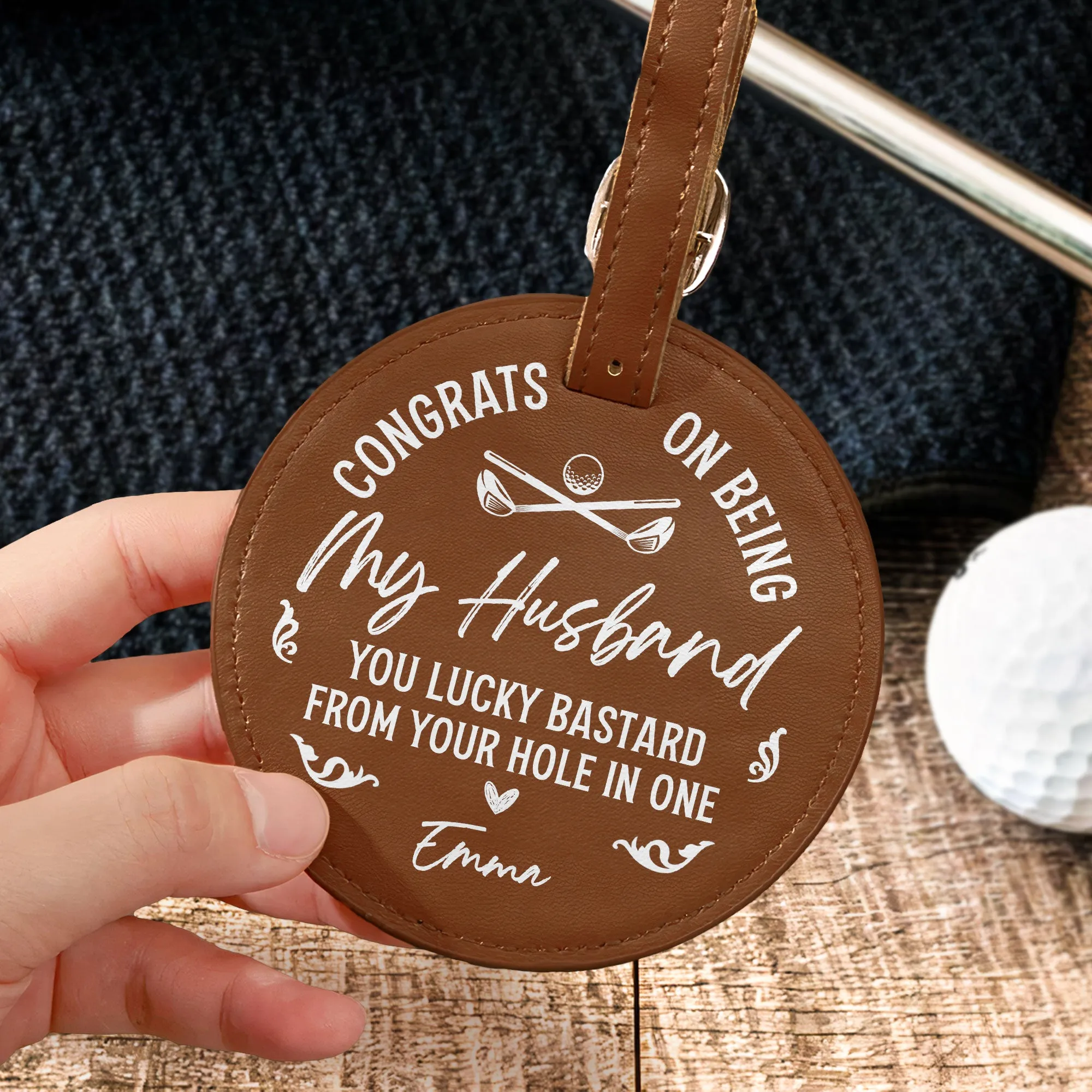 Congrats On Being My Husband - Personalized Leather Golf Bag Tag