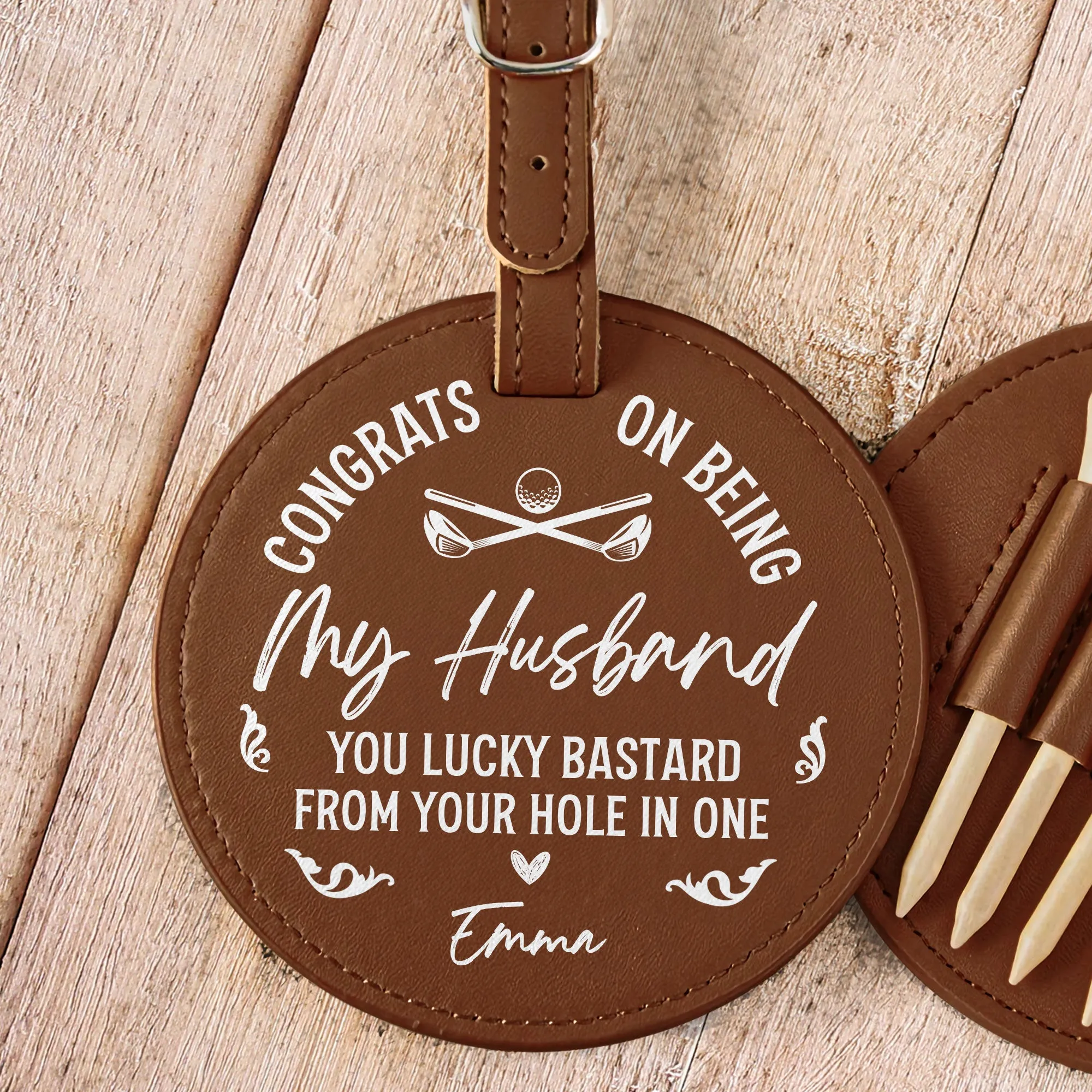 Congrats On Being My Husband - Personalized Leather Golf Bag Tag