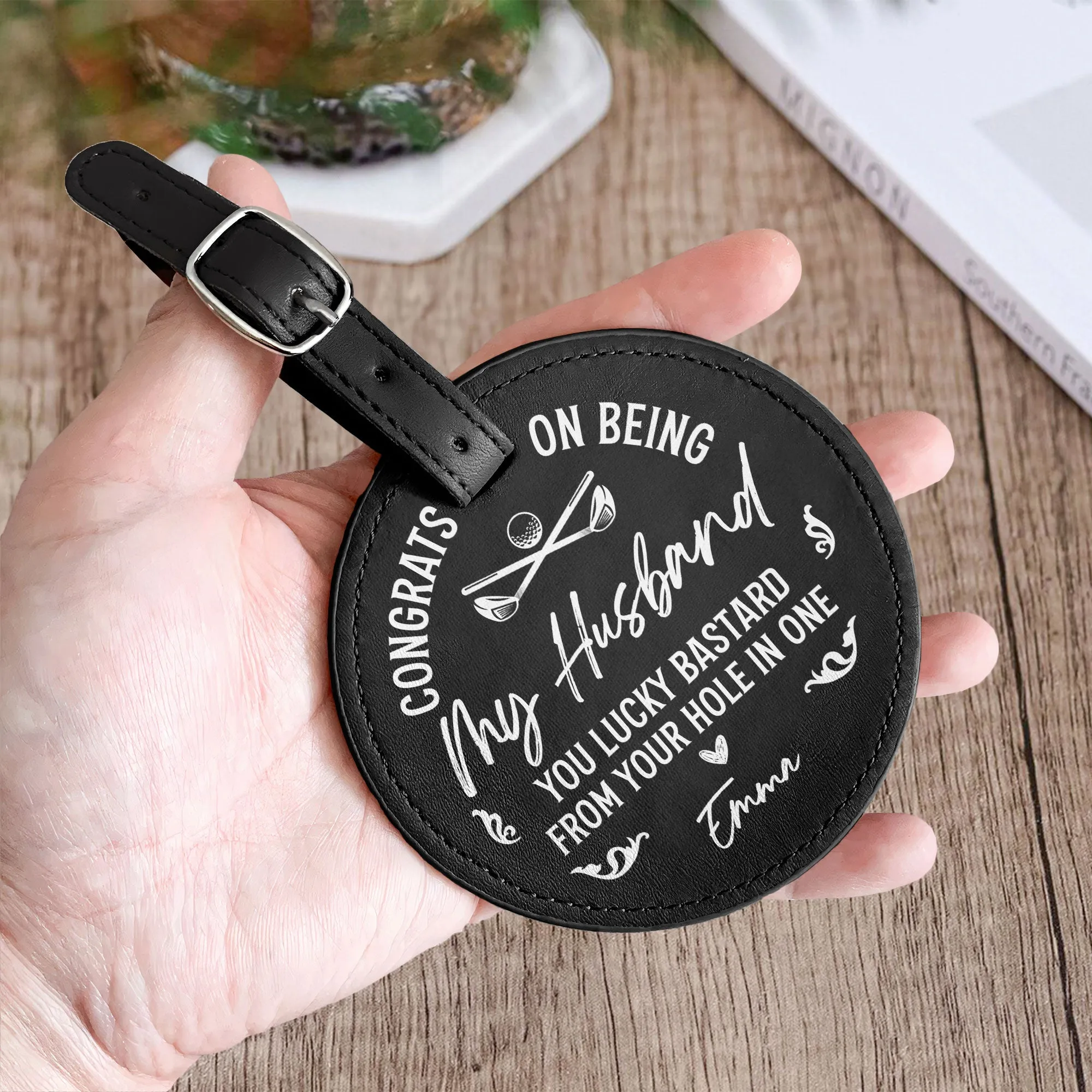 Congrats On Being My Husband - Personalized Leather Golf Bag Tag
