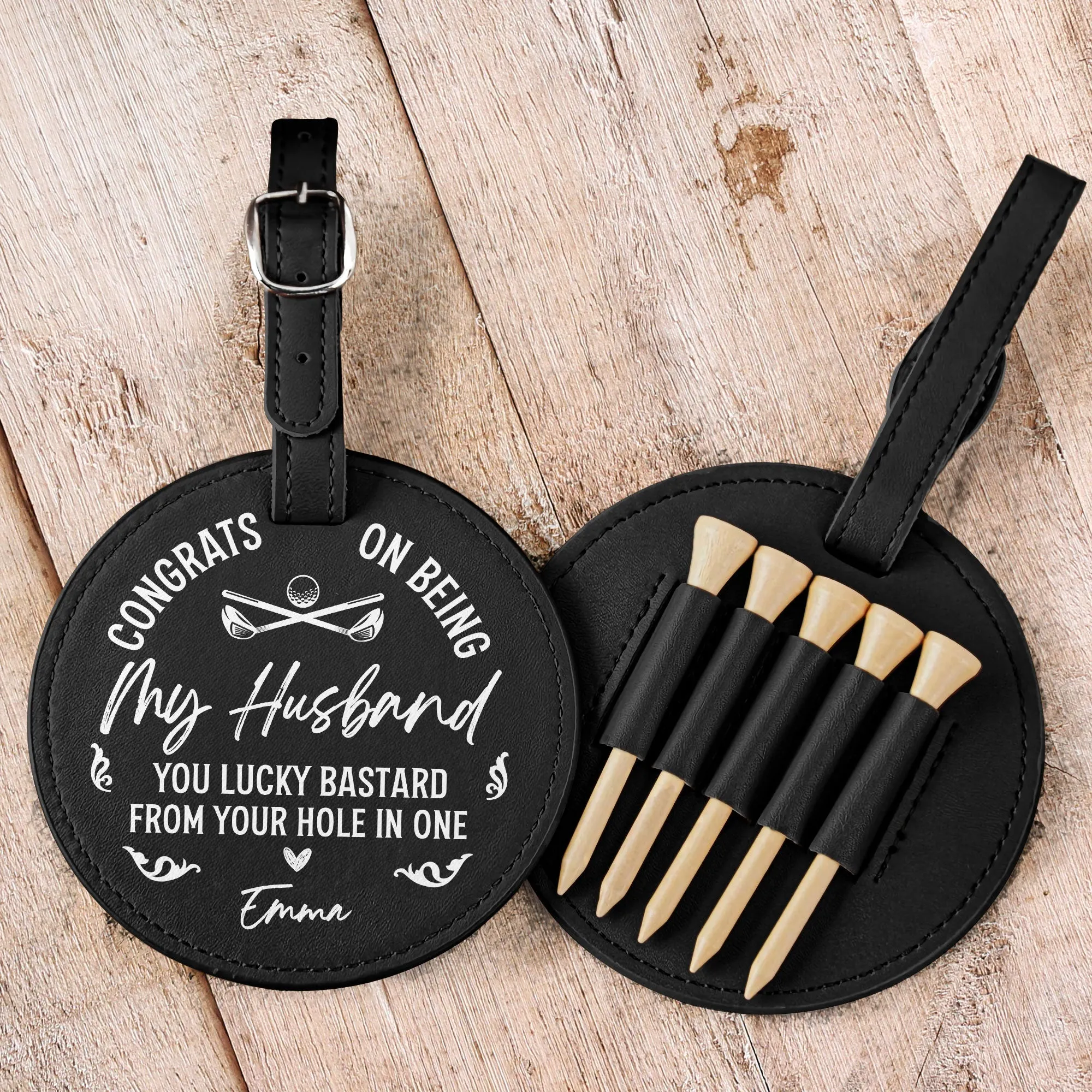 Congrats On Being My Husband - Personalized Leather Golf Bag Tag