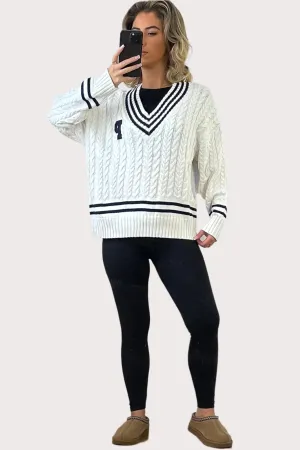 Contrast Details Varsity Pullover