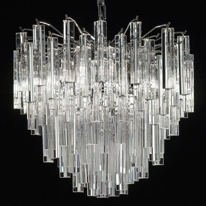Custom Chandelier With Murano Glass Triedri Prisms
