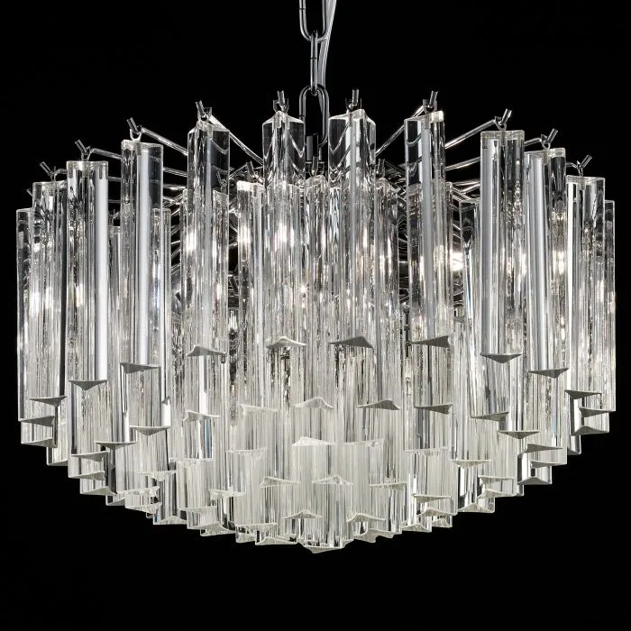 Custom Drum Chandelier With Murano Glass Prisms