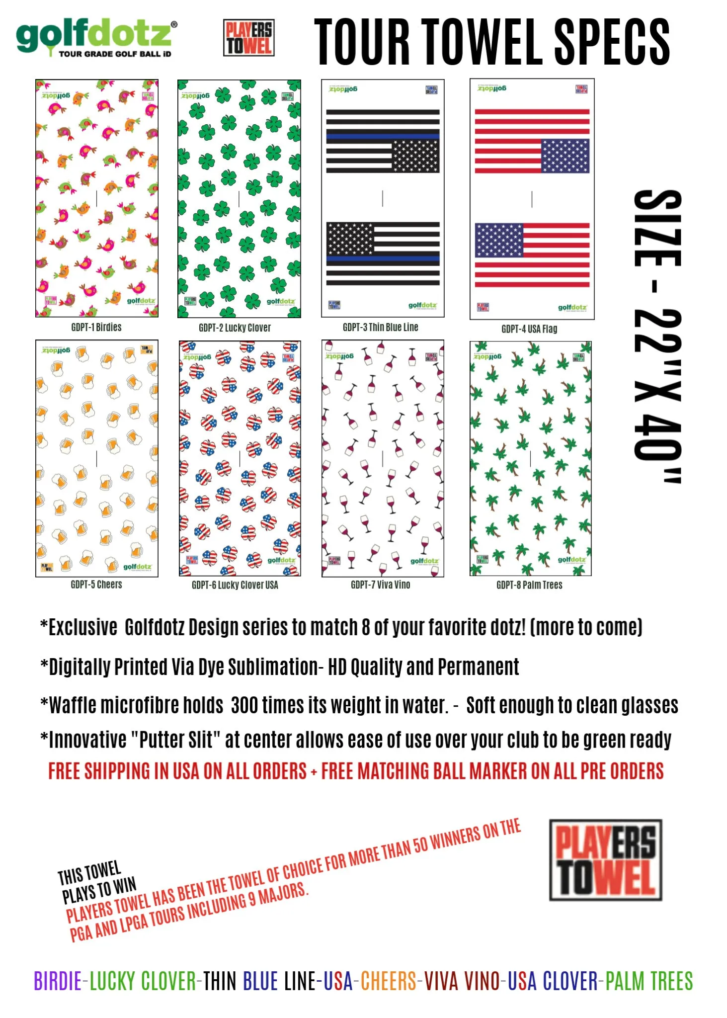 Custom Golfdotz USA Flag Tour Towel 22" X 40"