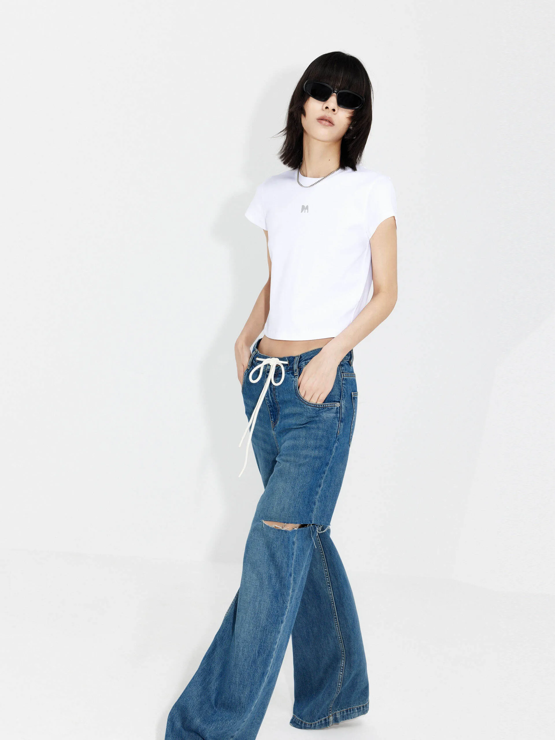 Drawstring Cutout Details Jeans