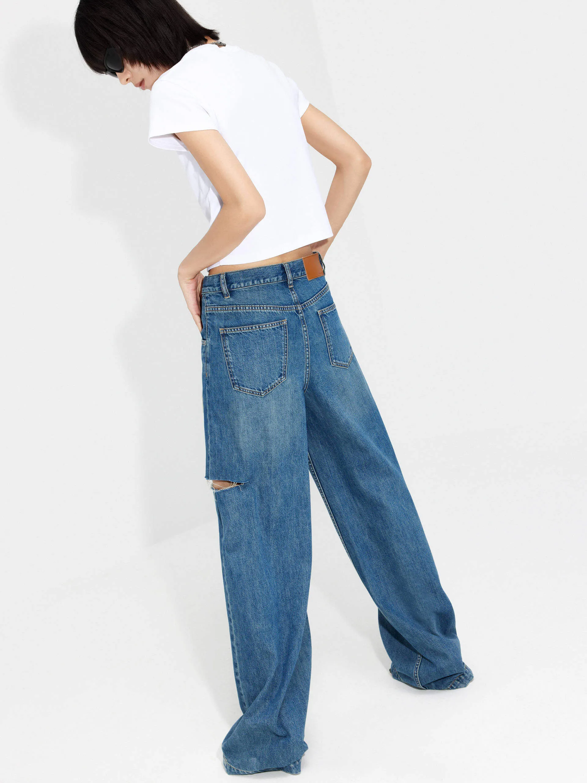 Drawstring Cutout Details Jeans