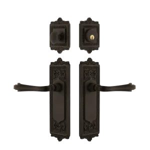 Egg & Dart Entry Set with Fleur Lever in Oil-Rubbed Bronze