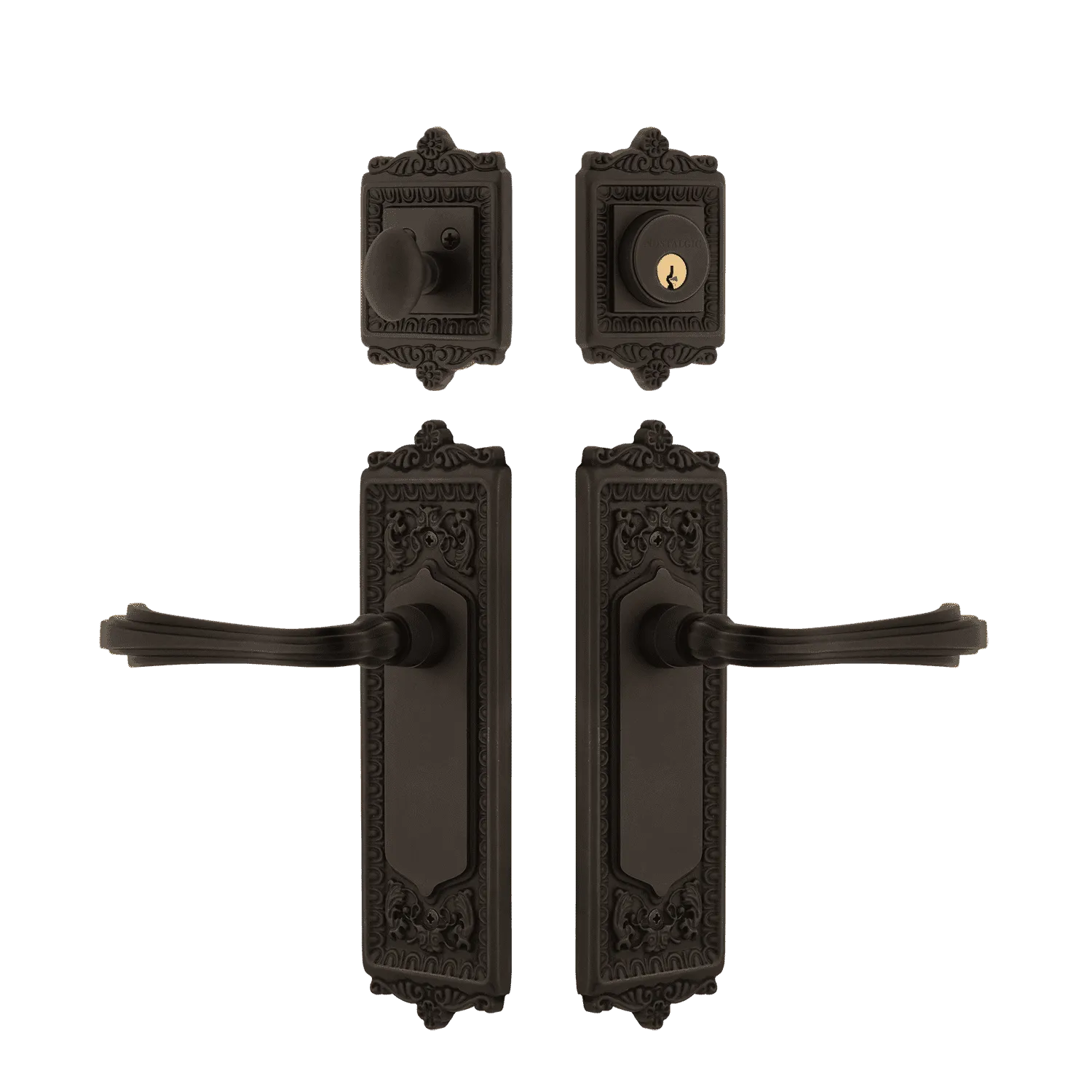 Egg & Dart Entry Set with Fleur Lever in Oil-Rubbed Bronze