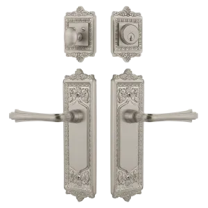 Egg & Dart Entry Set with Fleur Lever in Satin Nickel