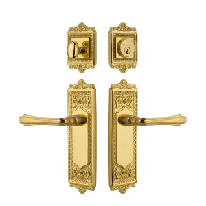 Egg & Dart Entry Set with Fleur Lever in Unlacquered Brass